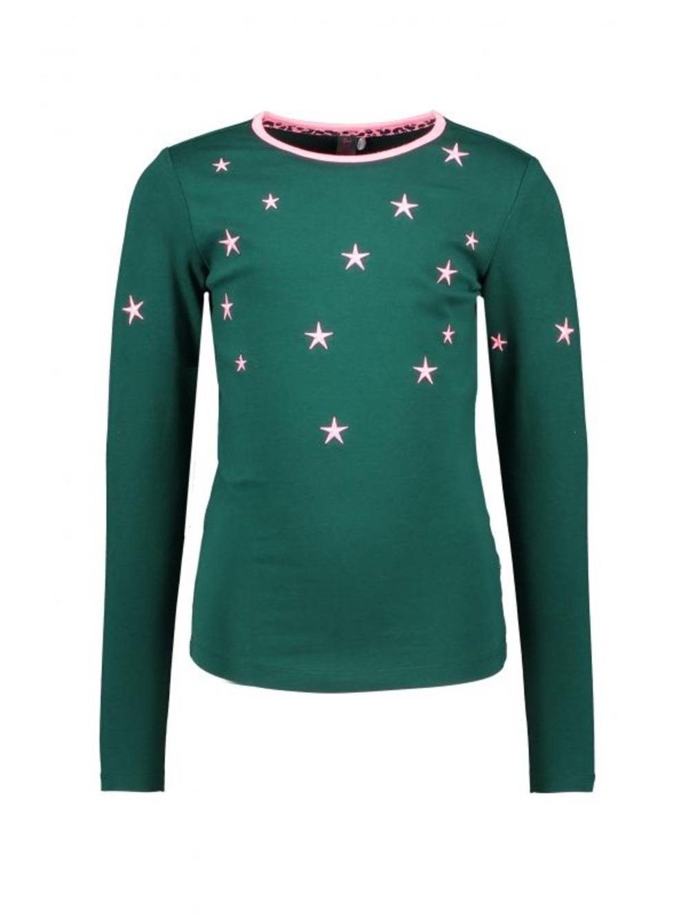 Girls' Dark Green Long Sleeve Star Tee with Pink Accents